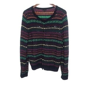Womens Talbots Sweater Cardigan Size XL Multi Color Nylon Lambswool Floral